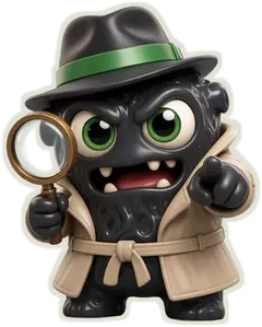 The PROOF detective pointing at you, magnifier raised.